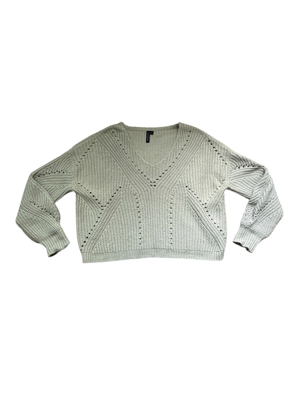moon & madison V-Neck Pointelle Sweater Sage Green Medium